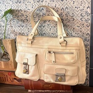 Tod's Large Vintage Cream Leather Shoulder Bag